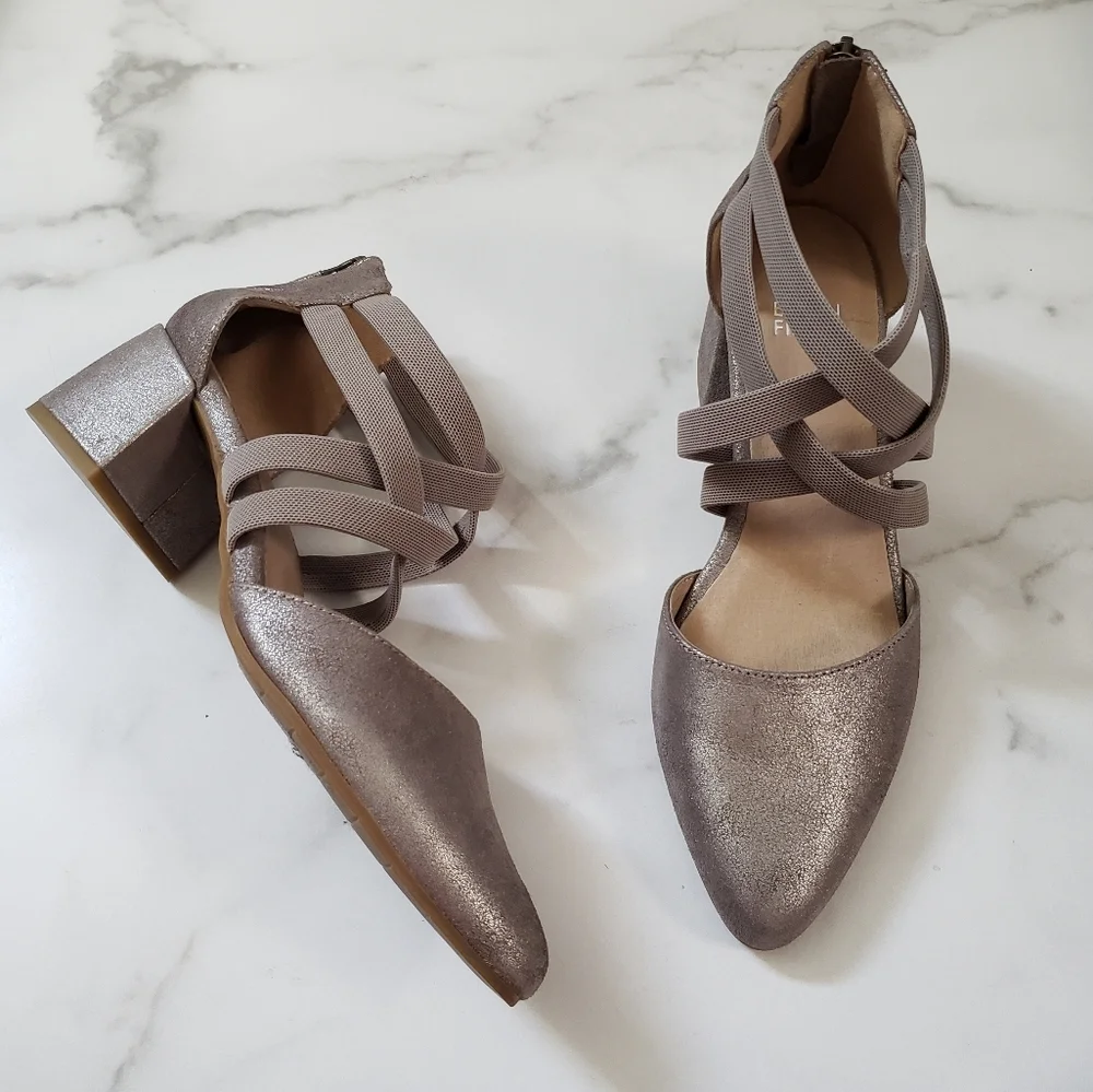 EILEEN-FISHER Juka Pump in Mica Size 7 Sandal Closed Toe Metallic Block